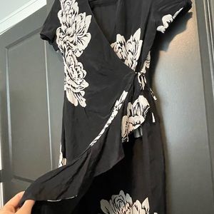 Vintage Silk Floral Ruffle Wrap Dress